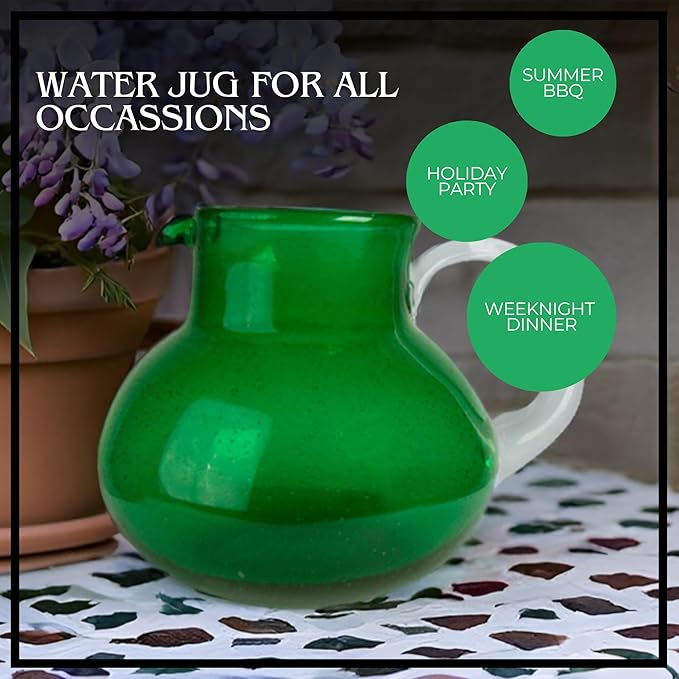 ARTLAND Iris 90oz Handcrafted Pitcher & 14oz Double Old Fashion Glasses (Set of 4) - Lead-Free Bubble Drinkware for Elegant Dining & Serving - Ideal for Water, Cocktails, Juice, Gatherings (Green)