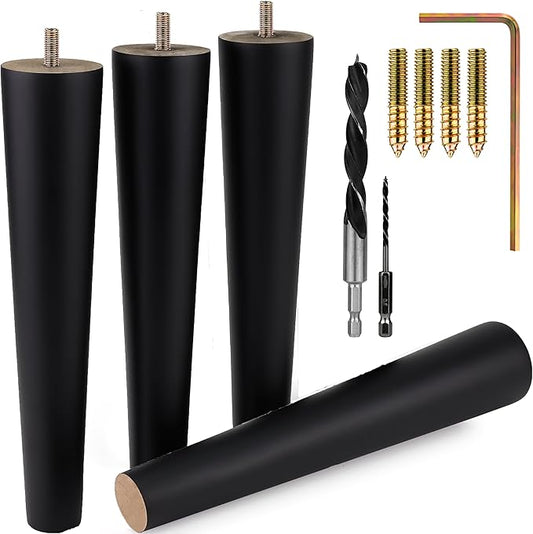 Airy Abode Premium Black Wood Furniture Legs (Full Install Kit) - Pick Your Size and Color