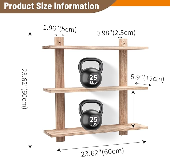 3 Tier Floating Shelves,Long Wall Shelf,Over The Toilet Shelves Bathroom Hanging Display Storage Rustic for Living Room Bedroom Kitchen Office Coffee Bar Decor ,24 Inch,2 Pack,(Carbonized Black)
