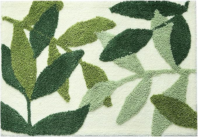 Hi Space Bathroom Rugs 24x16IN Blue Leaves Bath Mat for Bathroom Non Slip Machine Washable Soft Microfiber Absorbent Cute Bath Rug Plush for Tub Shower Sink Fluffy Home Decor Accessories