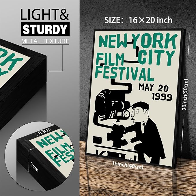 1999 NYC Film Festival Canvas Poster Vintage New York Movie Wall Art Modern Trendy Minimalist Abstract Prints for Apartment Bedroom Dorm Wall Decor 016X20 inch Aluminum Framed