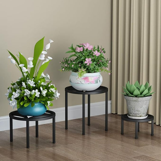 Zhongma Set of 3 Metal Plant Stand for Heavy Potted Plant for Home Indoor and Outdoor, 220 LBS Capacity & Heavy Duty Construction, Sturdy Plant Riser without Installation Required