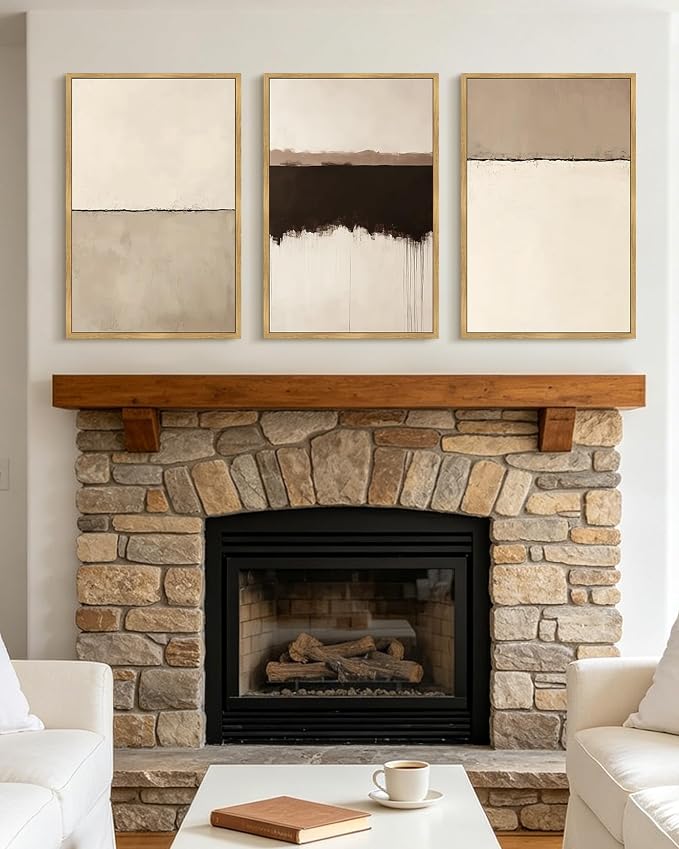 KUVIOKE Abstract Framed Canvas Wall Art Minimalist Beige Gray Pastel Watercolor Wall Decor Modern Illustration Neutral Art Painting for Bedroom Dining Room 16x24in (Natural Framed)
