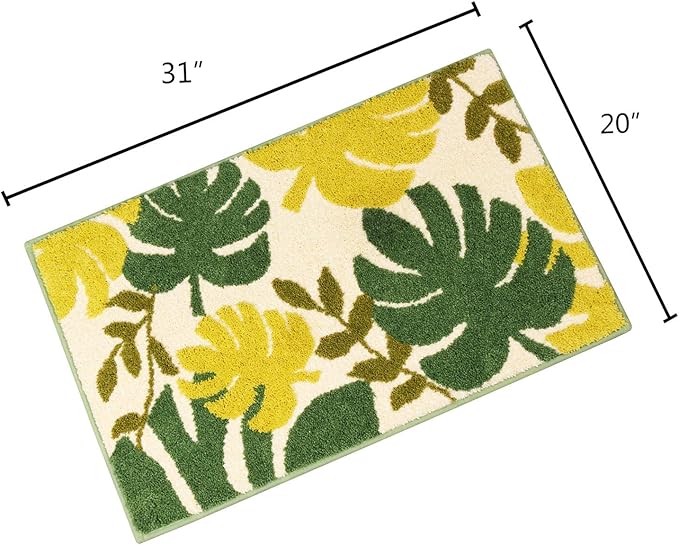 Hi Space Bathroom Rugs 31.5x19.7IN Blue Leaves Bath Mat for Bathroom Non Slip Machine Washable Soft Microfiber Absorbent Cute Bath Rug Plush for Tub Shower Sink Fluffy Home Decor Accessories