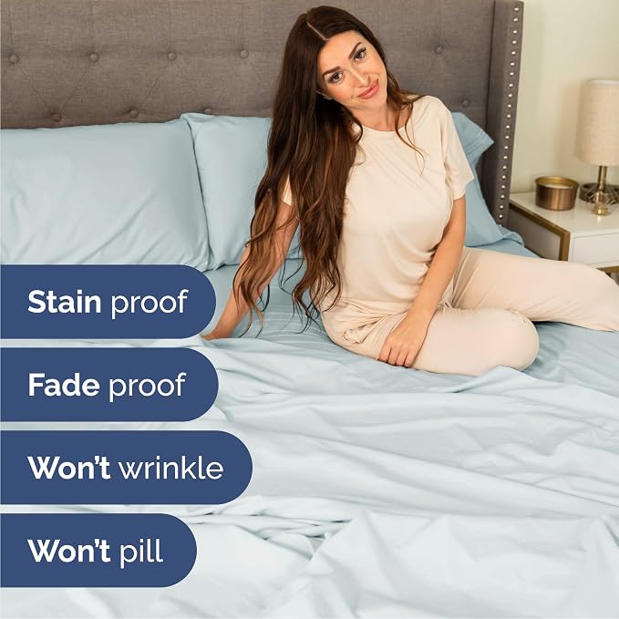 Cal King Size 4 Piece Sheet Set - Comfy Breathable & Cooling Sheets - Hotel Luxury Bed Sheets for Women & Men - Deep Pockets, Easy-Fit, Soft and Wrinkle Free Sheets - Ice Blue Oeko-Tex Bed Sheet Set