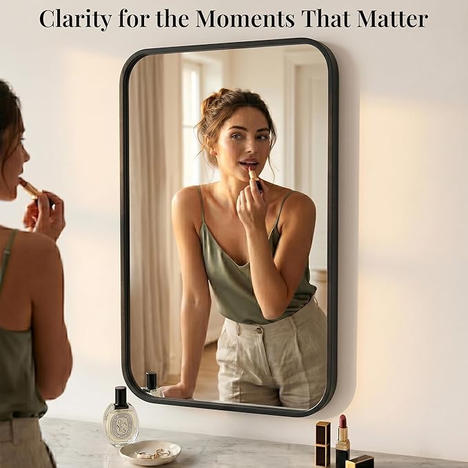 24x36 Inch Matte Black Bathroom Vanity Mirrors | Flush Mount Deep Set Metal Wall Mirror for Over Sink | HD Shatterproof Glass, Rustproof | 1 Pack