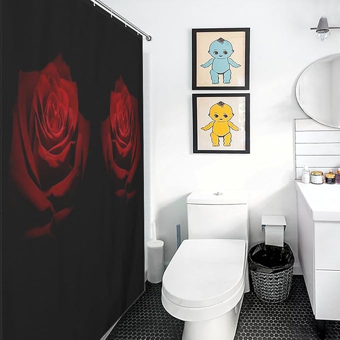 Red Rose Floral Shower Curtains Romantic Red Roses Artistic Theme Waterproof Shower Curtains for Bathroom Decor 12 Pack Hooks 55x72in（140x183cm）