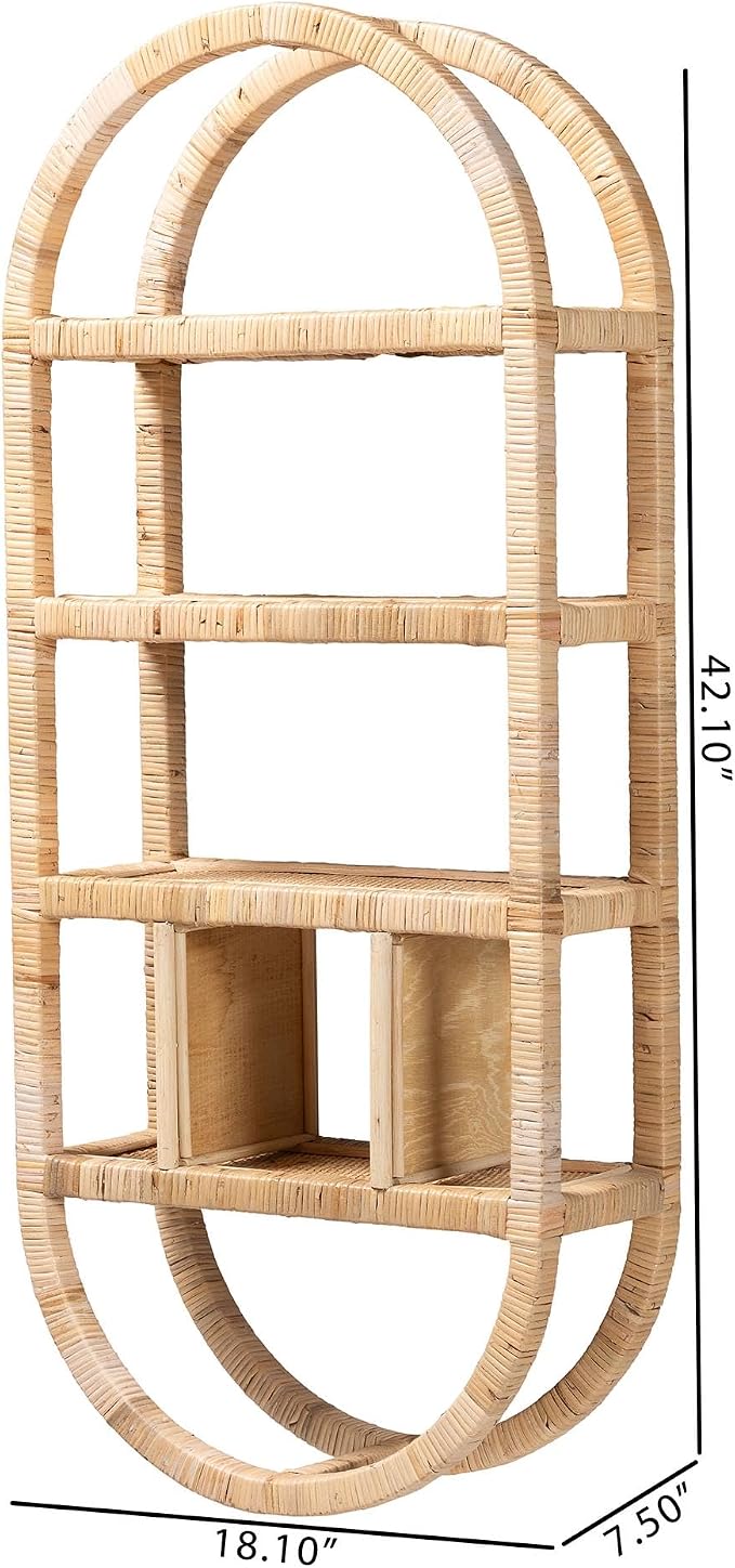 Bali & pari Labonita Natural Rattan Wall Shelf – 3-Tier Wall-Mounted Display Unit with Arching Frame for Entryway, Living Room, or Bathroom