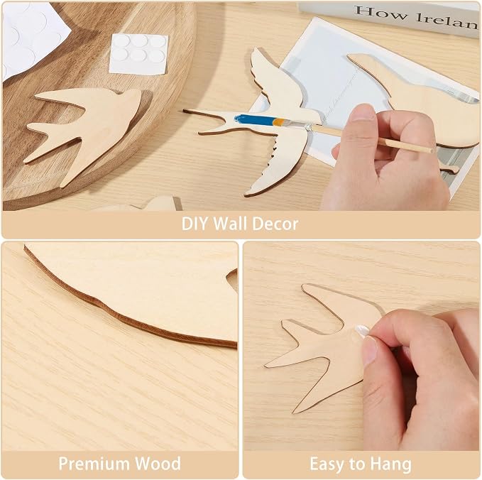 CONCHLERY 12 Pcs 3 Style Wooden Flying Birds Wall Decor Wood Wall Hanging Decoartion for Home Living Room Bathroom Bedroom Kitchen