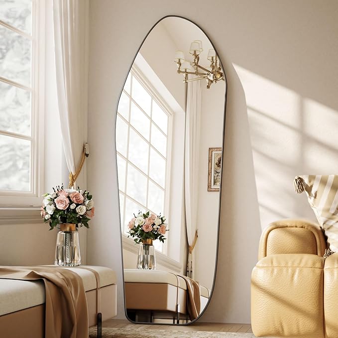 Full Length Mirror - 67"x24" Irregular Diamond Shaped Floor Mirror Aluminum Frame Floor Mirror Full Length for Bedroom Living Room Cloakroom Decor Black