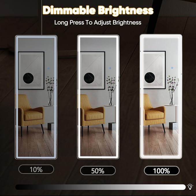 OLIXIS 21"x 64" LED Full Length Mirror with Lights, Standing Lighted Floor Full Body Mirror with 3 Color Lighting, Wall Mounted Mirrors for Bedroom, Bathroom, Entryway with Tempered Glass