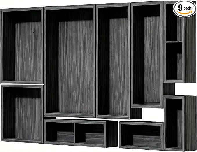 9-Pack Solid Wood Junk Drawer Organizer, Modular Desk Drawer Tray & Accessories with Non-Slip Pad, Multi-Use for Kitchen, Office, Bedroom Dresser, Utensil, Makeup, Stationery, Tea Bags & Coffee Pod