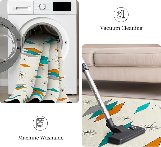 3x5 Mid Century Modern Rug for Entryway Living Room Bedroom Dining Room Atomic Retro Entry Rug Door Mat Indoor Entrance Non-Slip, Machine Washable Carpet Doormat