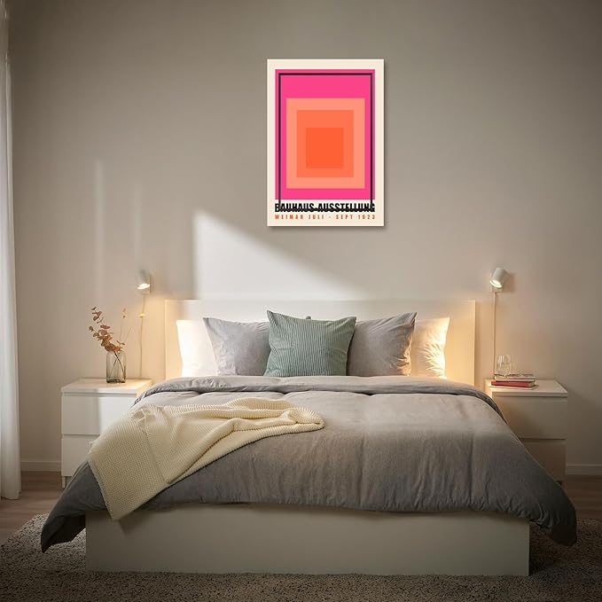 Vintage Bauhaus 1923 Exhibition Framed Poster Minimalist Nested Squares Bold Typography Canvas Wall Art Clean Layout Prints Painting For Home Bedroom Dorm Wall Decor 12x16in Framed