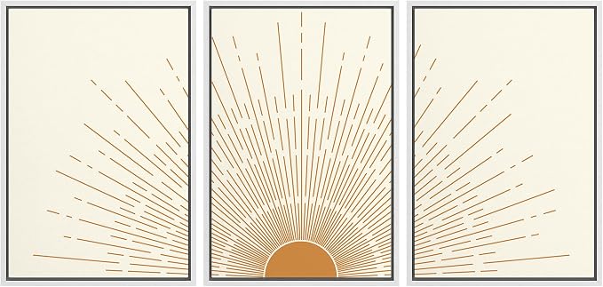 wall26 Framed Canvas Print Wall Art Set Boho Mid-Century Orange Minimal Shining Sun Galaxy Nature Abstract Illustrations Modern Bohemian Decorative for Living Room, Bedroom, Office - 16"x24"x3 White