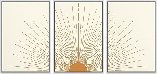 wall26 Framed Canvas Print Wall Art Set Boho Mid-Century Orange Minimal Shining Sun Galaxy Nature Abstract Illustrations Modern Bohemian Decorative for Living Room, Bedroom, Office - 16"x24"x3 White