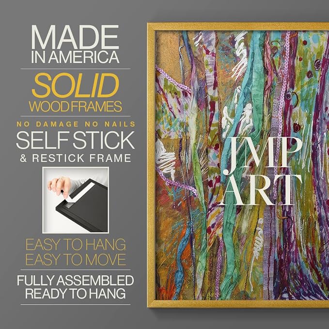 Renditions Gallery Set of 2 Peel & Stick Framed Prints, Modern Abstract Wall Art, Colorful Artistic Painting Wall Decor, Re-Stickable - Ready to Hang - 22"x28" - GOLD Frame LT588