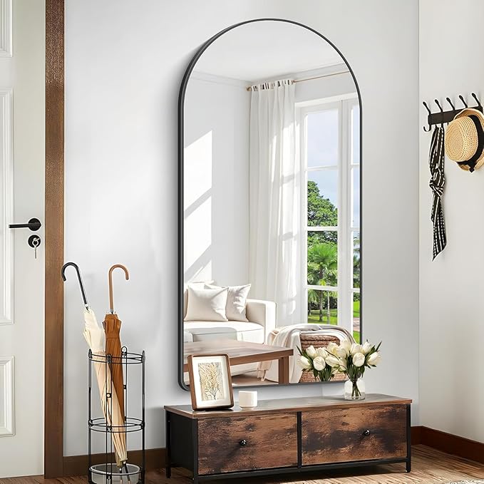 GLASHOM Arched Bathroom Mirror, 55"x30" Black Arched Mirror for Bathroom, Wall Mounted Mirror, Black Vanity Wall Mirror Metal Frame for Bedroom, Entryway, Living Room, Vertically Hanging