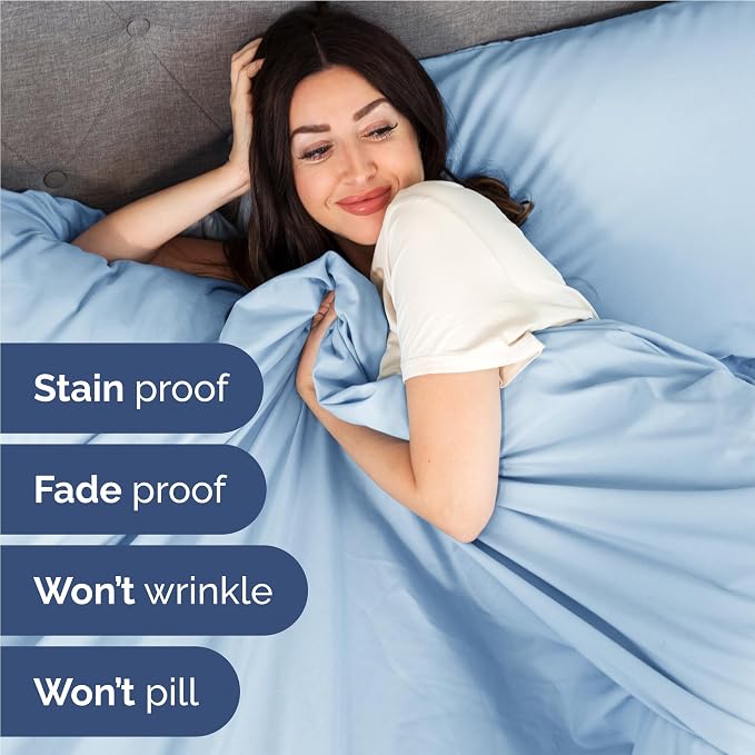 Full Size 4 Piece Sheet Set - Comfy Breathable & Cooling Sheets - Hotel Luxury Bed Sheets for Women and Men - Deep Pockets, Easy-Fit, Soft and Wrinkle Free Sheets - Light Blue Oeko-Tex Bed Sheet Set