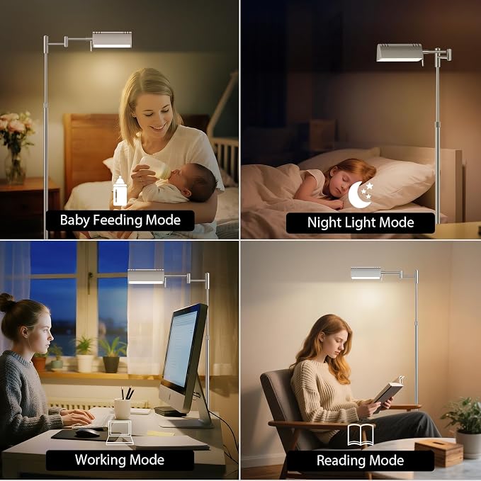 SUNMORY Dimmable LED Pharmacy Floor Lamp, 16W/1500LM Bright Reading Floor Lamp with Remote & Touch Control, 350°Swing Arm, Adjustable Task Craft Standing Lamp for Living Room Bedroom Office, Nickel