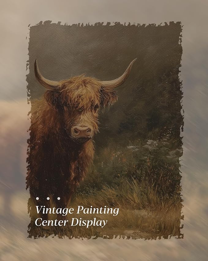 HUARCEY Gold Framed Vintage Wall Art for Living Room, Animals Painting Prints Shelf Decor for Kitchen, Aesthetic Bedroom Wall Art, Best Gifts for Friends or Family - Highland Cattle 10L x 8W
