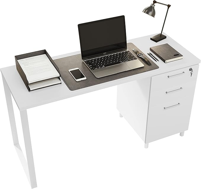 Modern Design Milano Office Desk with 3 Locking Drawers, 48 Inch White Industrial Wood Desk with Filing Drawer and Storage, by Crafts and Comfort