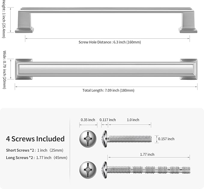 10 Pack 6.3 Inch(160mm) Hole Center Brushed Satin Nickel Modern Cabinet Pulls Kitchen Cabinet Handles Kitchen Cabinet Hardware Timeless Drawer Pulls for Dresser Cupboard Wardrobe, Nickel-B(6.3x10)