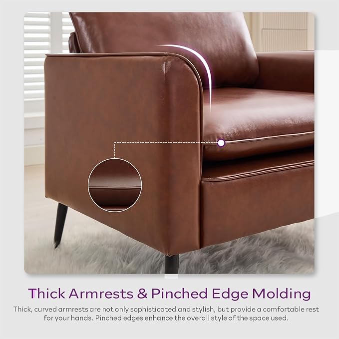 TYBOATLE Accent Chairs Set of 2, Comfy Faux Leather Living Room Chairs, Mid Century Modern Sofa Chairs, Cozy Reading Arm Chair, Armchairs for Bedroom, Office, Living Room (Brown)