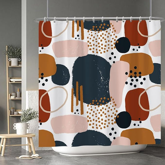 Baocicoo Abstract Shower Curtain Grey and Brown Blocks Black Dots Aesthetic Minimalist Shower Curtains for Bathroom Hostel Hotel Durable Fabric Waterproof Curtain for Bathroom with Hooks 72x72Inches