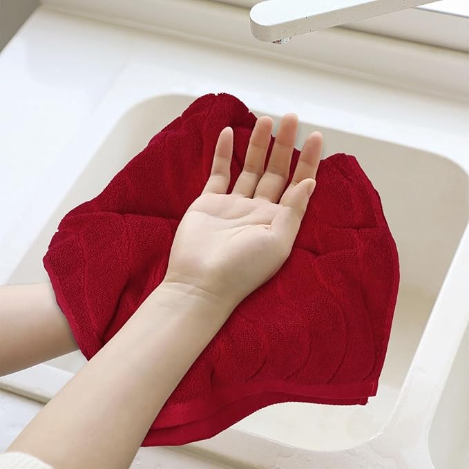 2-Piece Hand Towels for Bathroom in Red, Super Soft Decorative Valentines Hand Towel Set, Wavy Jacquard, Small Size 13x29 Inches