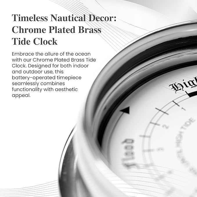 Traditional Tide Clock: Heavy Brass, Chromium-Plated (0.5 kg), Nautical Elegance, Handmade in England—Perfect for Fishing Tides, Durable Design