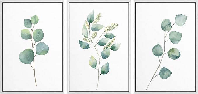 wall26 Canvas Print Wall Art Set Green Watercolor Forest Leaf Collage Nature Floral Illustrations Realism Rustic Scenic Colorful Wilderness for Living Room, Bedroom, Office - 16"x24"x3 White