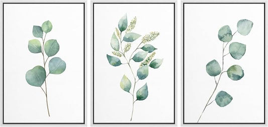 wall26 Canvas Print Wall Art Set Green Watercolor Forest Leaf Collage Nature Floral Illustrations Realism Rustic Scenic Colorful Wilderness for Living Room, Bedroom, Office - 16"x24"x3 White