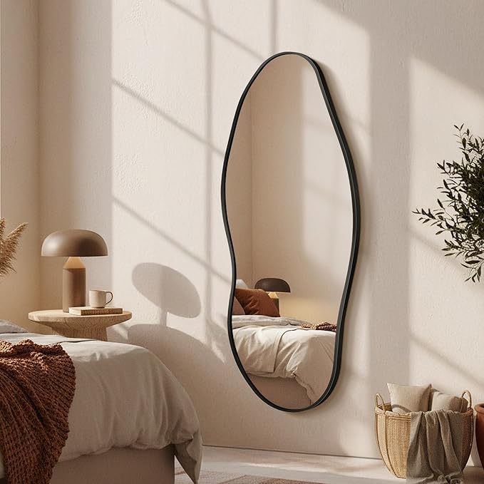 Mirror Full Length - Irregular Full Body Wall Mirror Hanging 55"x 23" Asymmetrical Aviation Aluminum Alloy Frame Unique for Bedroom, Living Room, Cloakroom, Entryway