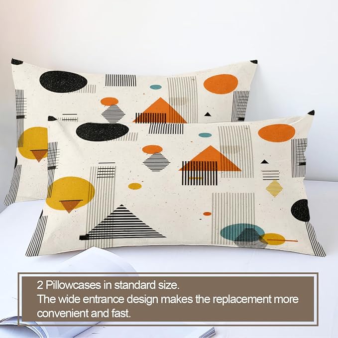 Middle Ages Abstract Duvet Cover Queen Size, Retro Beige Bedding Set 3 Piece Bedroom Decor Modern Minimalism Patterned Comforter Cover with Zipper Ties & 2 Pillowcases