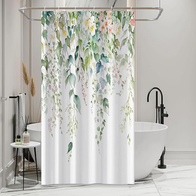 Sage Green Eucalyptus Shower Curtain Watercolor Botanical Floral Leaves Shower Curtain Set Spring Nature Bathroom Decor with 10 Hooks,54x78 Inches
