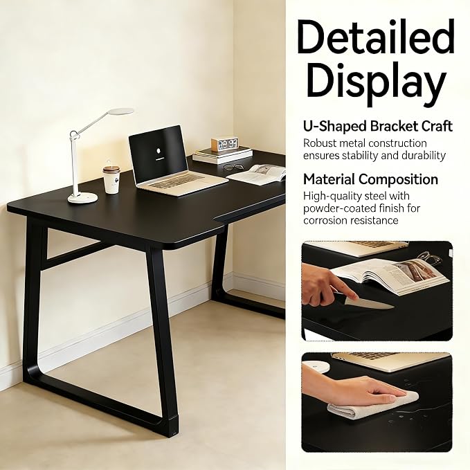 Computer Desk 39.4 Inch Small Office Desk with Wood Top and Metal Frame, Study Writing Desk for Home, Bedroom, Gaming, U-Shaped Leg Design, Modern Simple