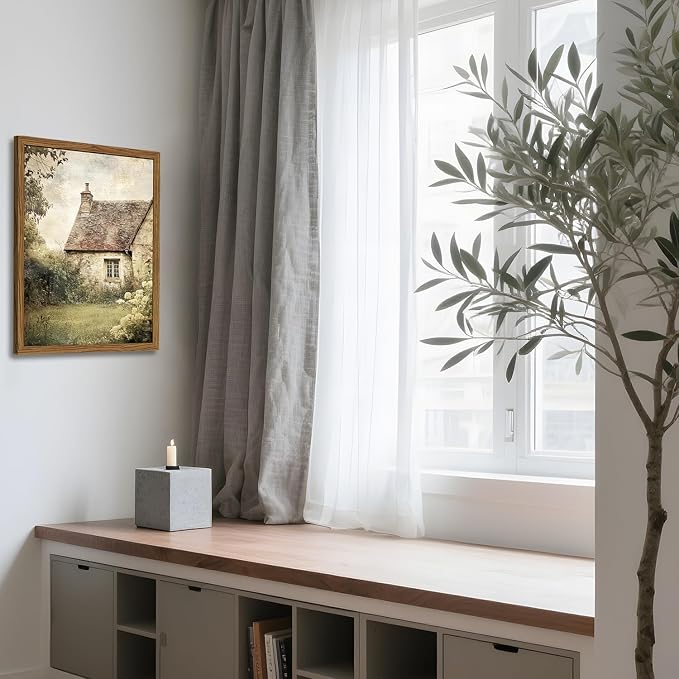 Vintage Farmhouse Wall Art, 3D Textured Nature Landscape Wall Decor Paintings, Hand Drawn Sandstone Farm House Picture Prints Artwork for Bedroom Living Room 24x36 inch Wood Framed