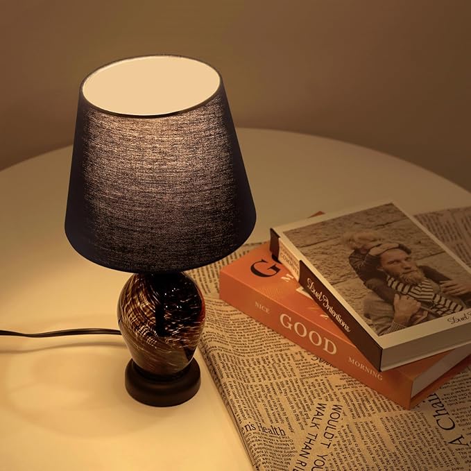 ONEWISH Bedside Table Lamp, 14 inch Glass Lamp for Living Room, Wine Bottle Shape Body, Bulb Included, Warm Ambient Lighting, Gift for Christmas New Year, Black