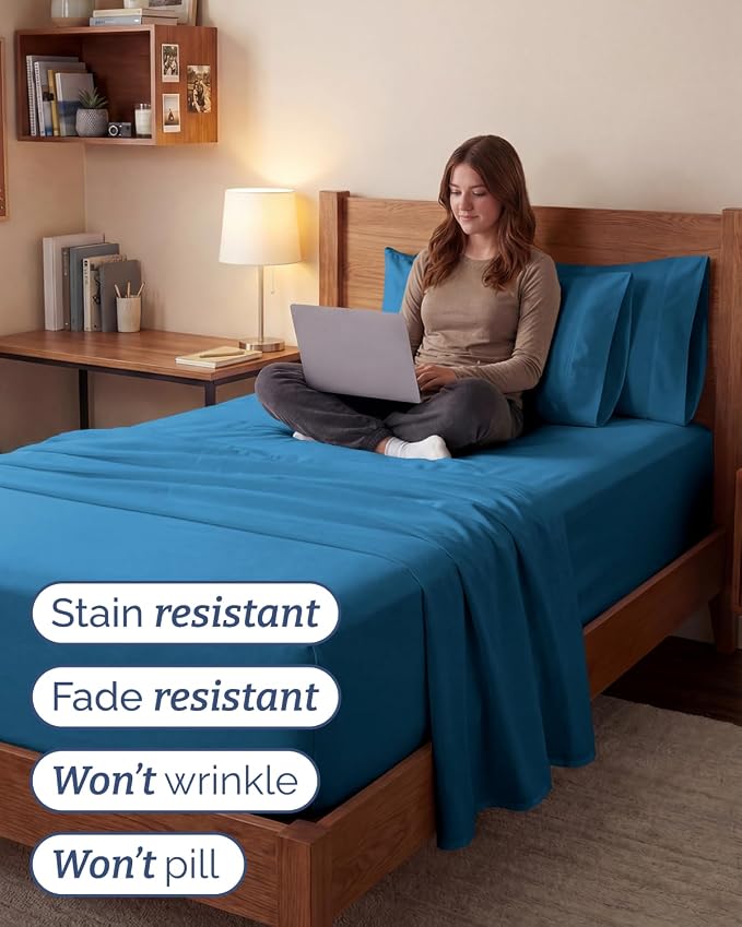 Extra Deep Twin XL Sheet Set - 4 Piece College Dorm Bed Sheets Set with Extra Deep Pockets - Ultra-Soft, Comfy & Breathable Bedding for Women, Men, Kids & Teens - Wrinkle & Fade Resistant - Denim Blue