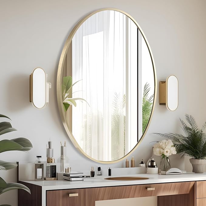 Oval Wall Mirror, 20"x28" Gold Oval Vanity Mirror, Bathroom Mirror of Metal Frame, Home Decorative Wall Mounted Mirror for Bathroom, Living Room, Entryway, Vanity