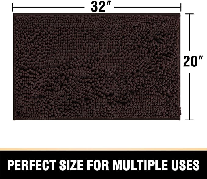 H.VERSAILTEX Bathroom Rugs Bath Mat Bath Rugs Bath Mats for Bathroom Non Slip Extra Thick Buncy Soft Chenille Bath Rug Fulffy Shag, Indoor Rug Carpet for Entry Living Room (Chocolate, 20" x 32")