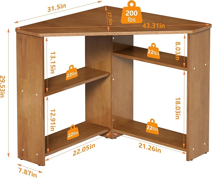 31.5” Small Corner Desk with Storage - L Shaped Desks with Storage, Solid Wood Desk with Shelves, Corner Computer Desk for Small Spaces, Writing Desk for Bedroom&Home Office - Walnut