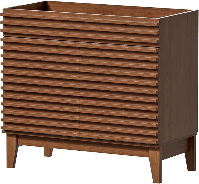 APRILSOUL 36" Bathroom Vanity, Mid-Century Bathroom Vanity Cabinet with 2 Soft Closing Doors, Freestanding Bathroom Cabinet, Particleboard Frame with Wood Grain Laminate, Walnut (Sink Not Included)