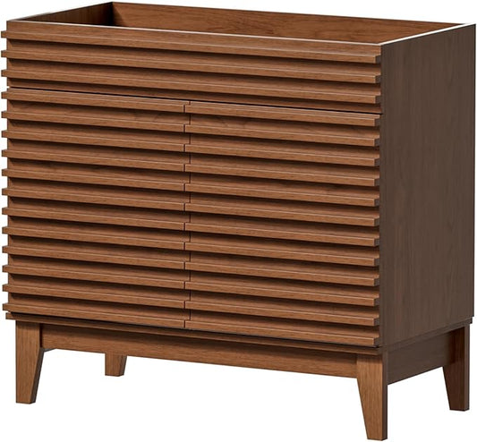 APRILSOUL 36" Bathroom Vanity, Mid-Century Bathroom Vanity Cabinet with 2 Soft Closing Doors, Freestanding Bathroom Cabinet, Particleboard Frame with Wood Grain Laminate, Walnut (Sink Not Included)