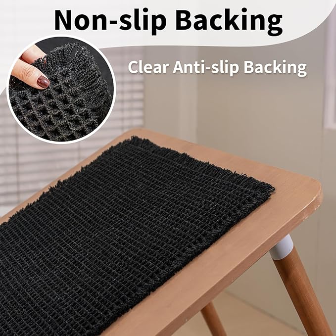 Black Bathroom Rug - Waffle Bath Mat Non Slip Washable, Super Absorbent & Quick Dry, Boho Bath Mat Farmhouse Bathroom Decor, 20'' x 32'', Black