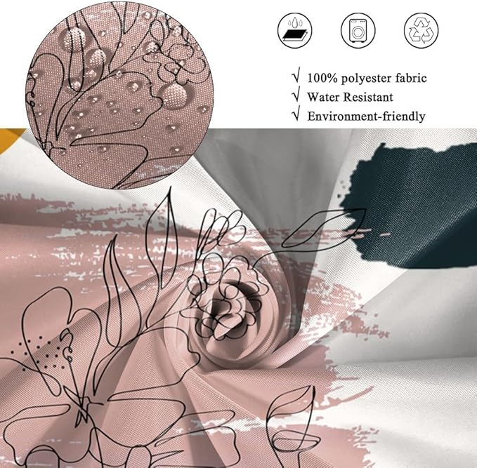 Boho Abstract Line Art Shower Curtain Modern Minimalist Bathroom Decor Floral Woman Face Abstract Color Block Chic Aesthetic Bathtub Curtains Washable Waterproof Polyester Fabric with Hooks 48x72 Inch