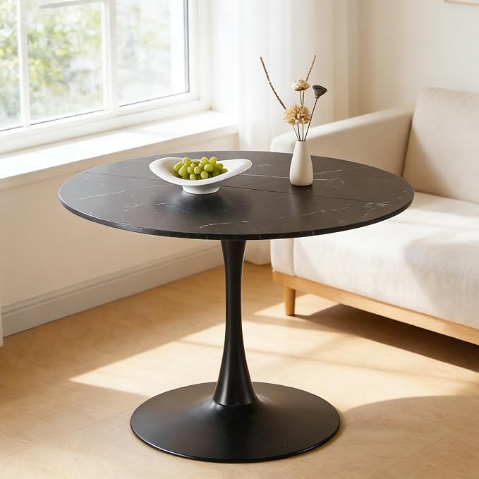 Round Tulip Table 42 Inch, Mid-Century Modern Tulip Kitchen Dining Table with Pedestal Base for Small Spaces, Cafe & Office