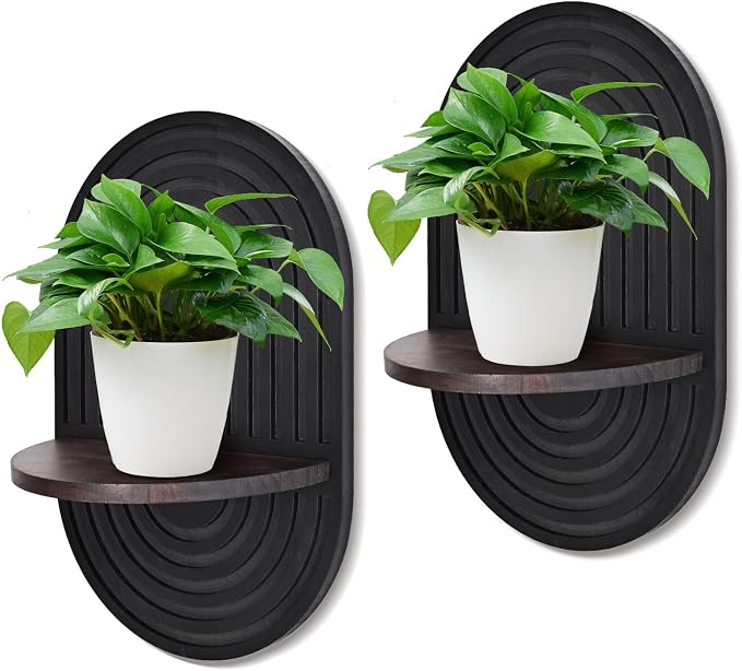 2 Pieces Boho Wall Shelf, Mid Century Shelves, Decorative Storage Unit, Black Plant Shelves, Wall Plant Holder,Floating Shelves
