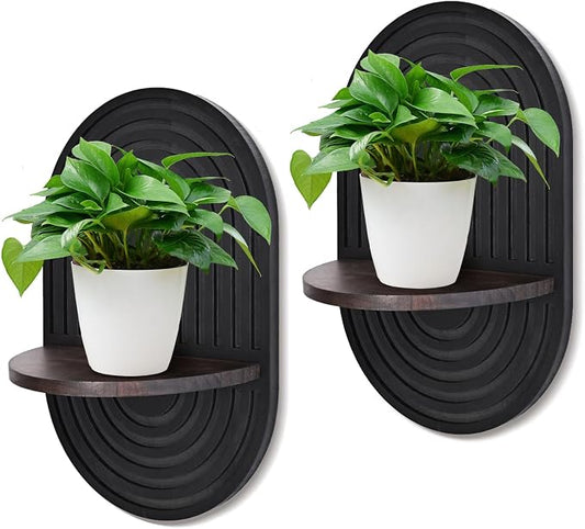 2 Pieces Boho Wall Shelf, Mid Century Shelves, Decorative Storage Unit, Black Plant Shelves, Wall Plant Holder,Floating Shelves